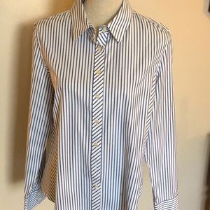 Talbots petites blue and white button down shirt